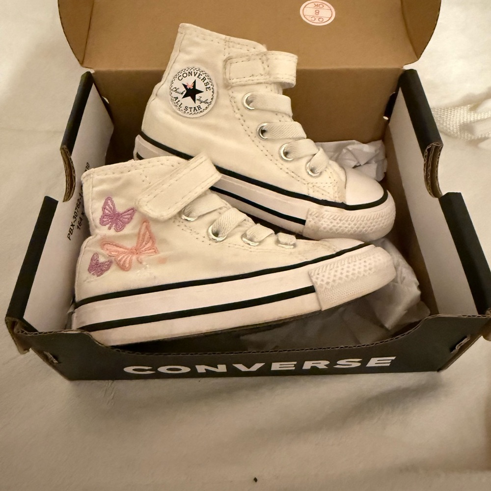 SOLD Converse Kids High-Top Sneakers - White with Pink Accents